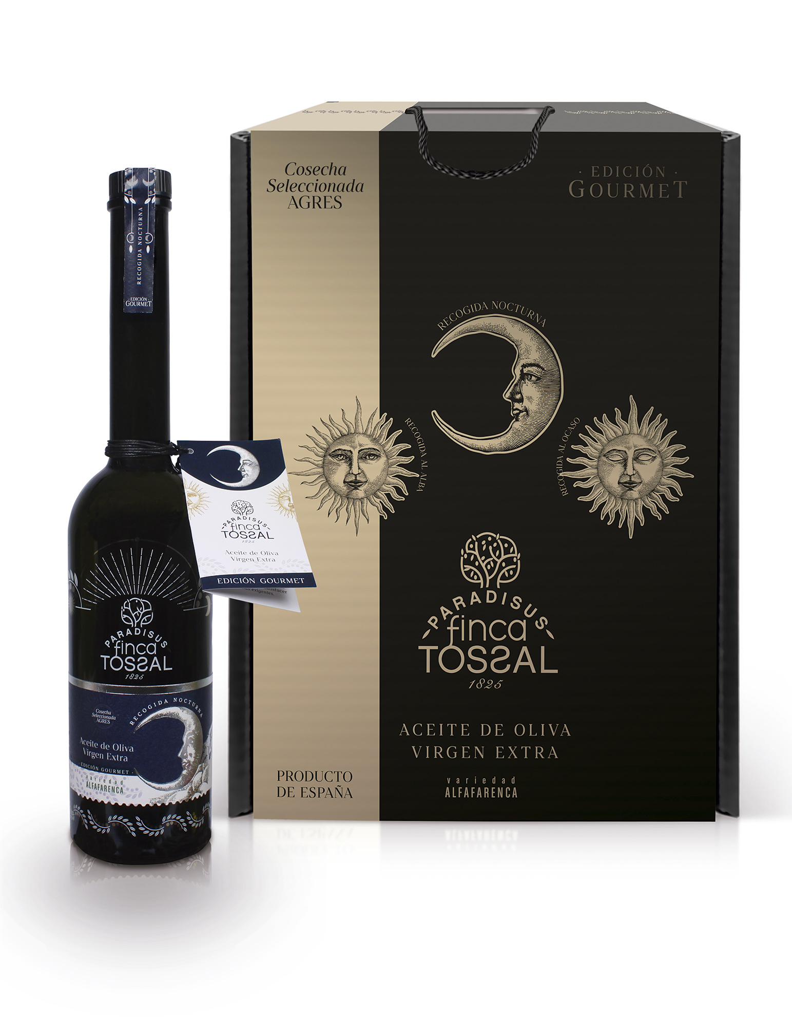 Paradisus Finca Tossal Diseño de packaging de aceite premium. Estuche para envio B2C por paquetería